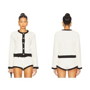 Lioness Riviera Jacket Women Medium Porcelain White Black Trim Gold Button Tweed